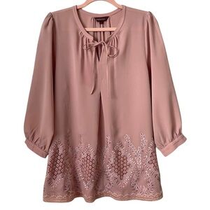 Anthropologie Ranna Gill Top Womens Large Pink Embroidered Long Sleeve Tunic